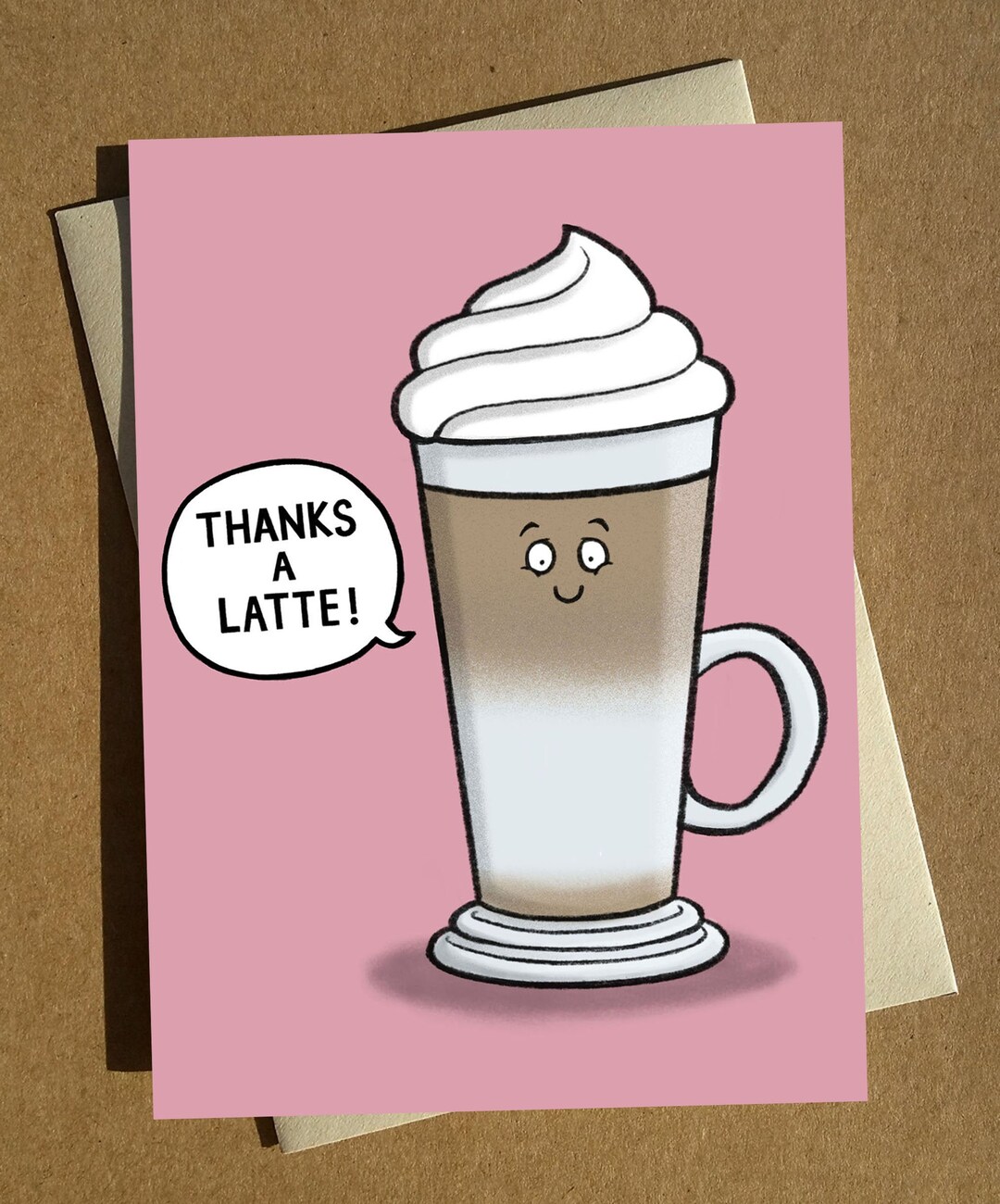 Thanks a Latte Thank You Card A6 - Funny Coffee Pun Greeting Card - Etsy