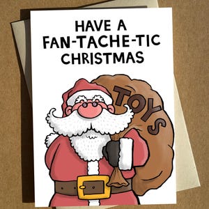 Santa Moustache Pun Christmas Card A6 - Curly Mustache, Beard, Tache