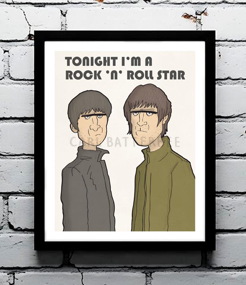 Oasis - Noel and Liam Gallagher - Illustration Print Signed - Etsy