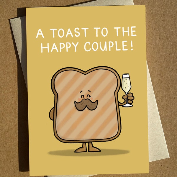 Wedding Toast Cartoon Pun Card A6 - Marriage Card - Engagement Card - Anniversary Card