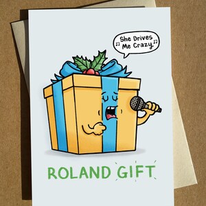 Roland Gift Cartoon Pun Christmas Card A6 - Fine Young Cannibals FYC Xmas Carte de vœux