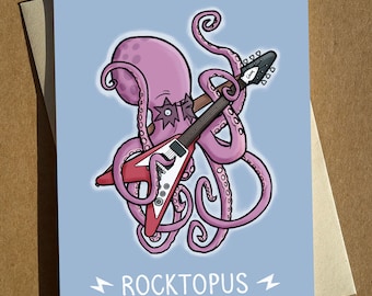 Octopus Rock Music Pun Greeting Card A6 | Funny Birthday Card | Cartoon Pun Card | Animal Card | Humour Card