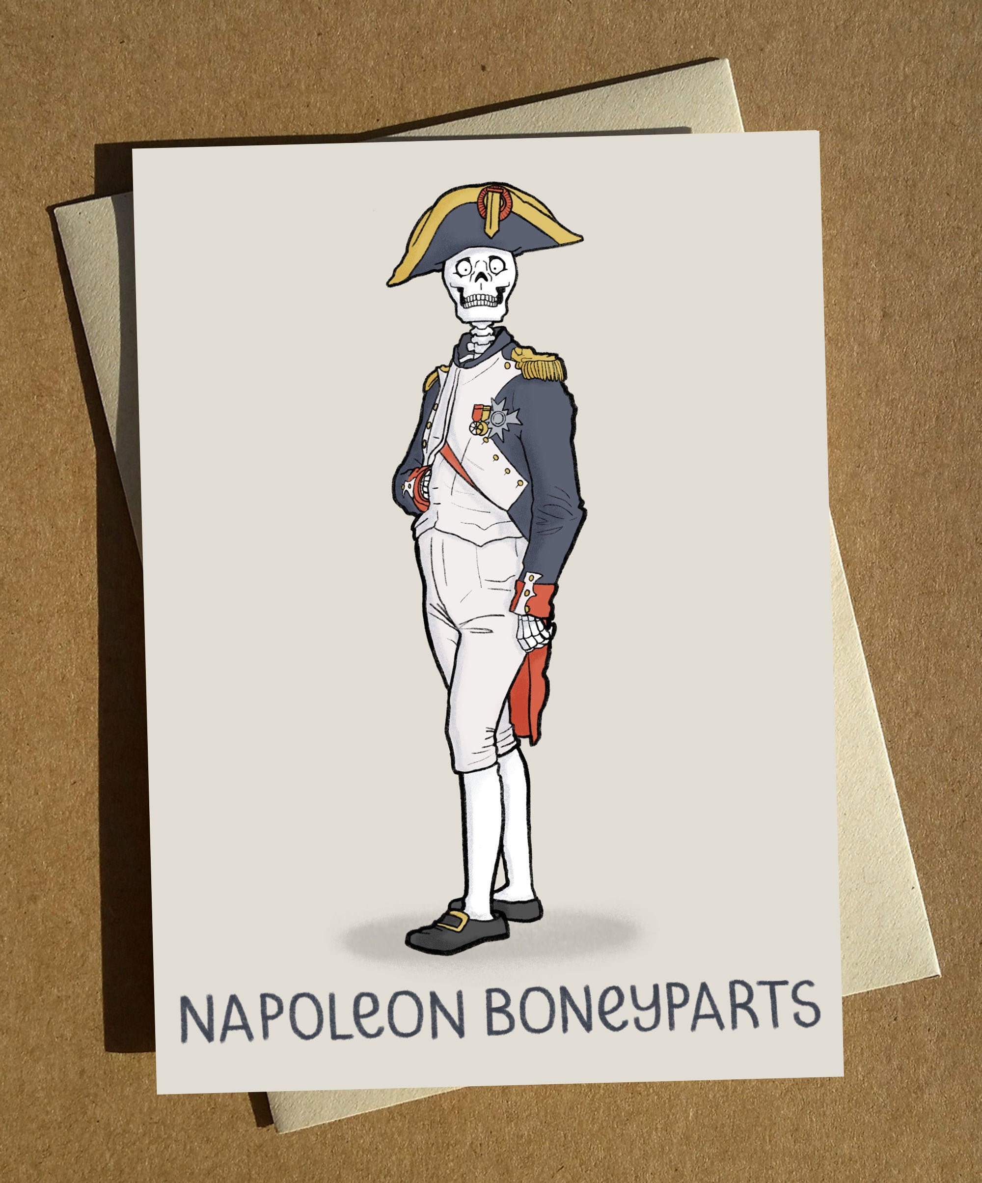 Cartão de trocadilho Napoleon Boneyparts: Saudação engraçada de esqueleto de Halloween