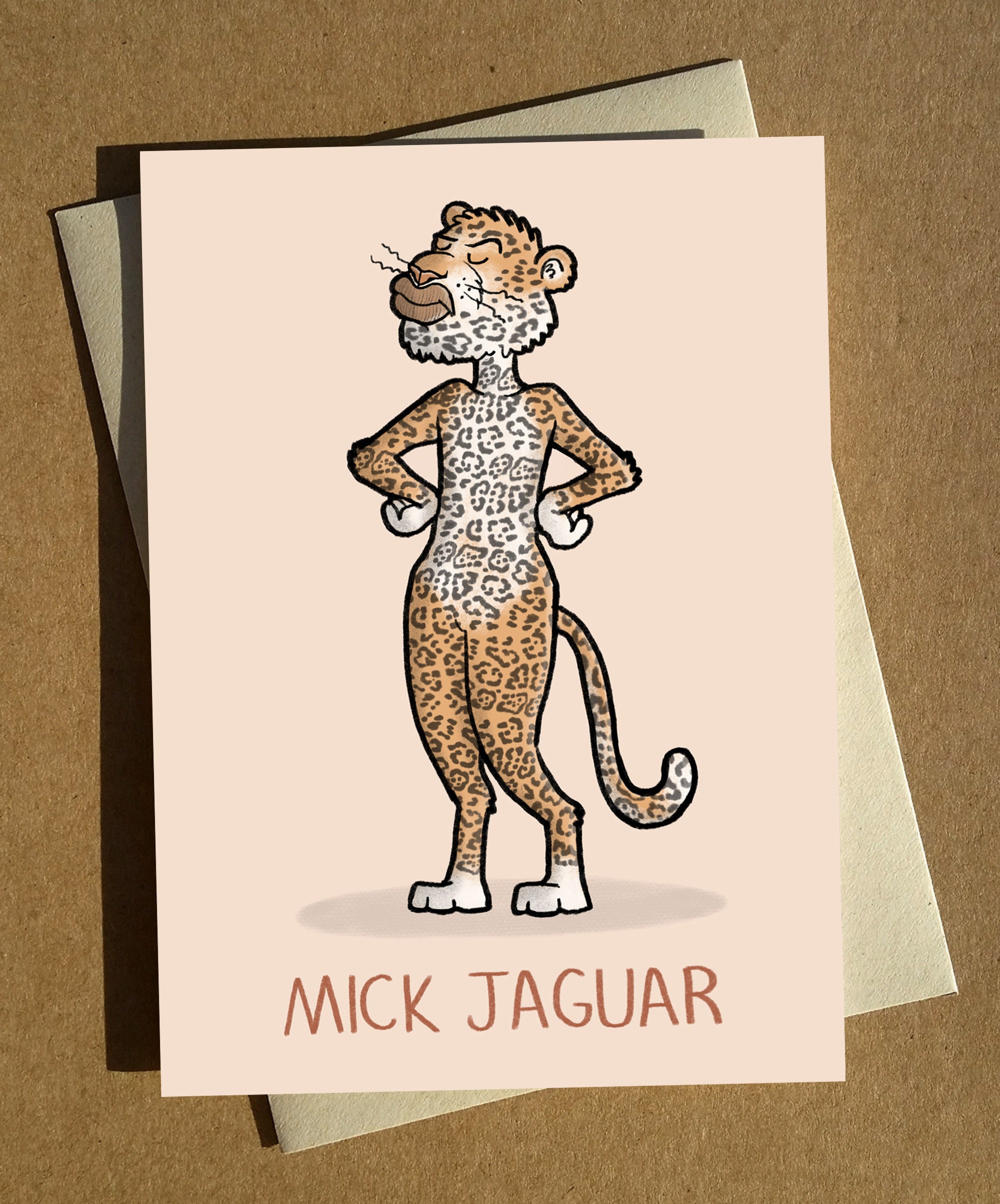 Mick Jaguar Cartoon Pun Birthday Card A6 - Funny Mick Jagger Rolling Stones Music Humour Greetings Card