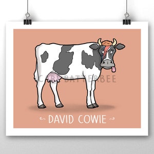 David Bowie Cow Pun Signed Cartoon Illustration Art Print