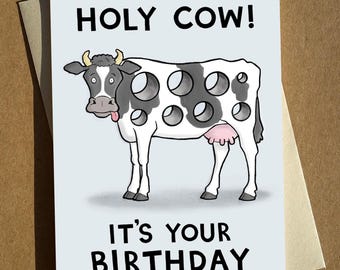 Funny Cow Pun Birthday Card: Cartoon Greeting Card A6