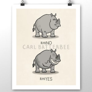 Rhino Pun Signed Cartoon Illustration Art Print