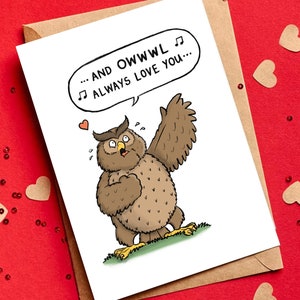 Grande carte de voeux A5 hibou Whitney - fiançailles / anniversaire / Saint-Valentin / amour / dessin animé drôle