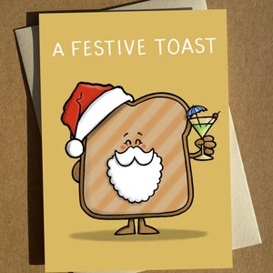 Jeu de mots dessin animé toast festif carte de Noël A6 - carte de Noël humour drôle