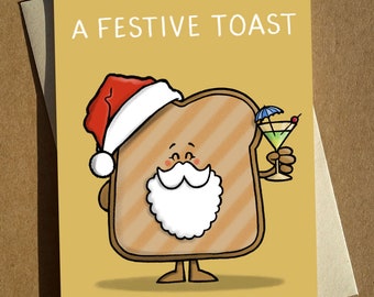 Feestelijke toast cartoon woordspeling kerstkaart A6 - grappige humor kerstkaart