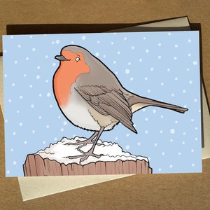 Carte de Noël Robin dans la neige A6 - Carte de Noël de dessin animé mignon Robin Redbreast
