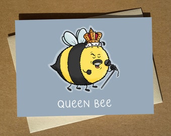 Biglietto di auguri di compleanno con gioco di parole tra i cartoni animati di Freddie Mercury Queen Bee, formato A6