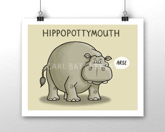 Hippo-potty-mouth Art Print Funny Cartoon Animal - Etsy Hippo-potty-mouth Art Print Funny Cartoon Animal - Etsy