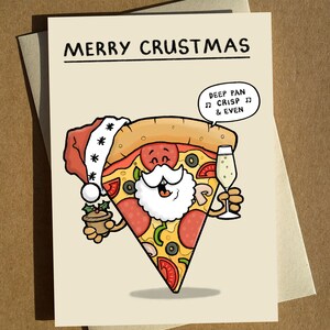 Carte de Noël drôle de dessin animé Pizza Pun A6