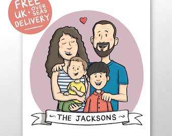 Custom Family Portrait Illustration: Personalised Art Gift
