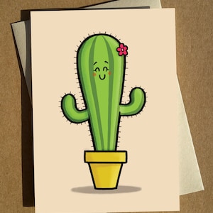 Carte de voeux d'anniversaire en dessin animé mignon cactus A6