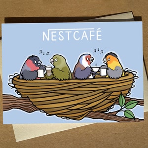 Nestcafe - Funny Coffee Observation des oiseaux carte de voeux A6 - jeu de mots carte d'anniversaire