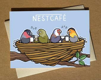 Nestcafe - Cartão de felicitações engraçado com café e observação de pássaros A6 - Cartão de aniversário com trocadilho