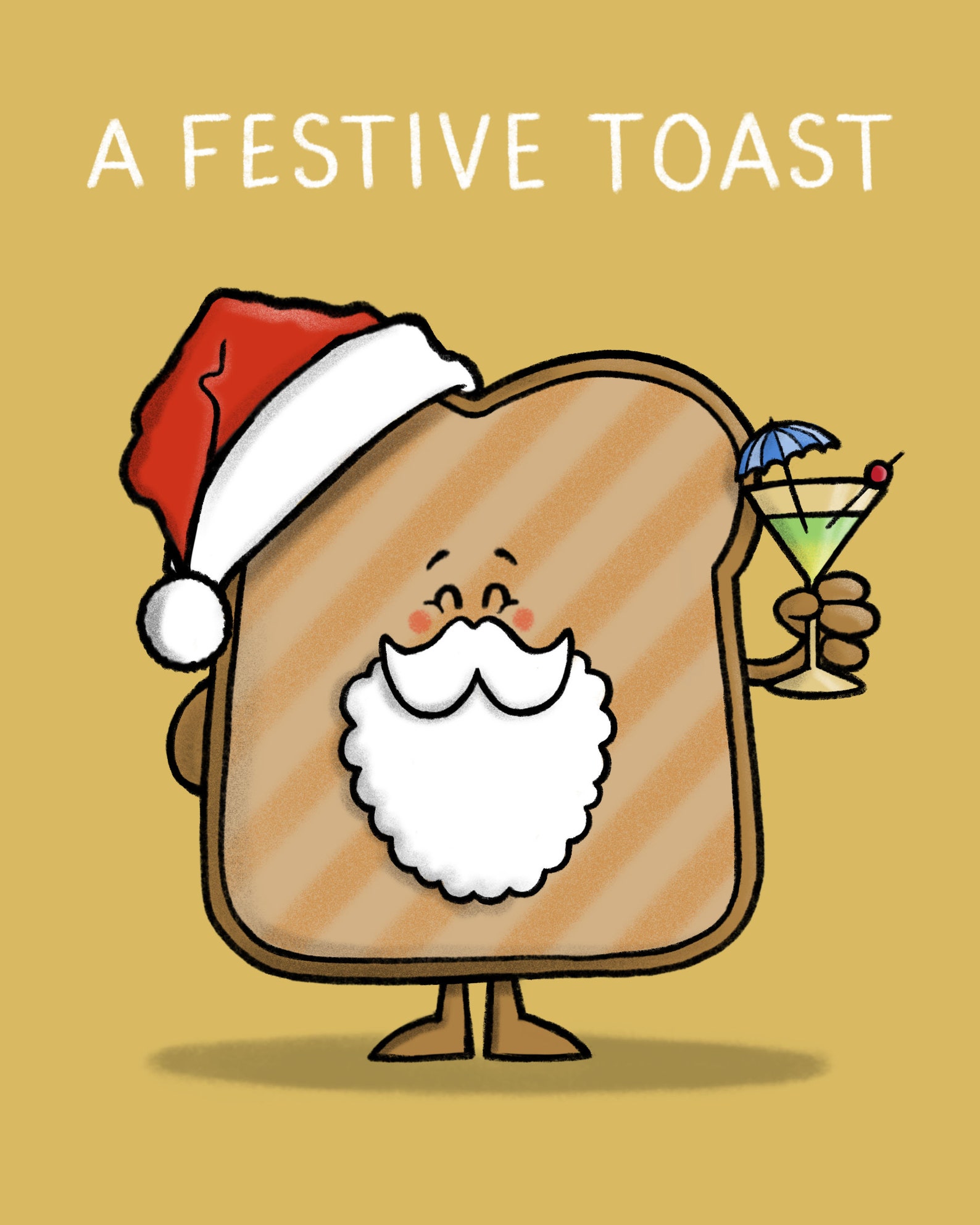 Festive Toast Cartoon Pun Christmas or Funny Birthday Card Etsy