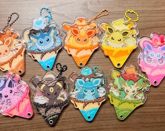 Pokemon Eeveelution Acrylic Shaker Keychain | Eevee Evolutions Charm | Moving Glitter Keychain | Cute Dessert Anime Keychain Gift