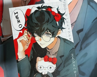 Persona 5 Joker x Hello Kitty Print | Amamiya Ren Poster | Sanrio Inspired Collab Aesthetic | Cute Fashion Style Fanart