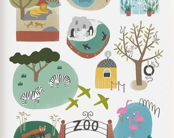 A3 Illustrated Zoo Art Print - Kids Nursery Decor