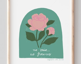 MAY A5 Giclee print: No Rain No Flowers Peony Botanical Illustration