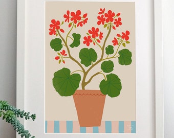 Geraniums Plant Pot A4 Giclee Art Print