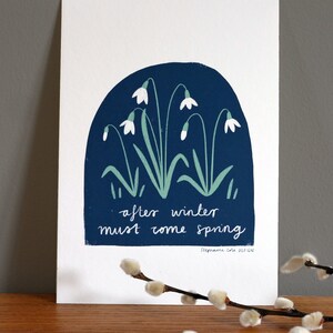 JANUARY A5 Giclee print: After Winter Must Come Spring Snowdrops Illustration image 2