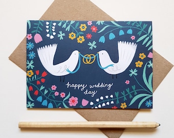 Happy Wedding Day Illustrierte Vogel Alternative Hochzeitskarte gleichen Geschlechts