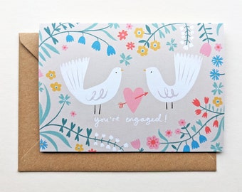Folk Engagement Birds Illustrated Card
