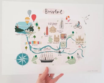 A3 Illustrated Bristol Map Art Print