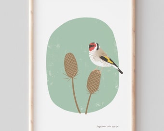 Goldfinch + Teasels A4 Giclee print Wall Art