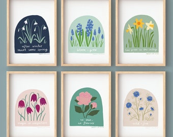 A Year of Flowers: 6 oder 12 Giclee Art Prints Gallery Wall Collection