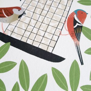 A3 Illustrated British Garden Birds at Feeder Art Print image 3
