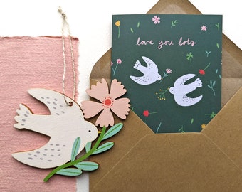 Romantic Gift Wooden Bird Decoration with Card