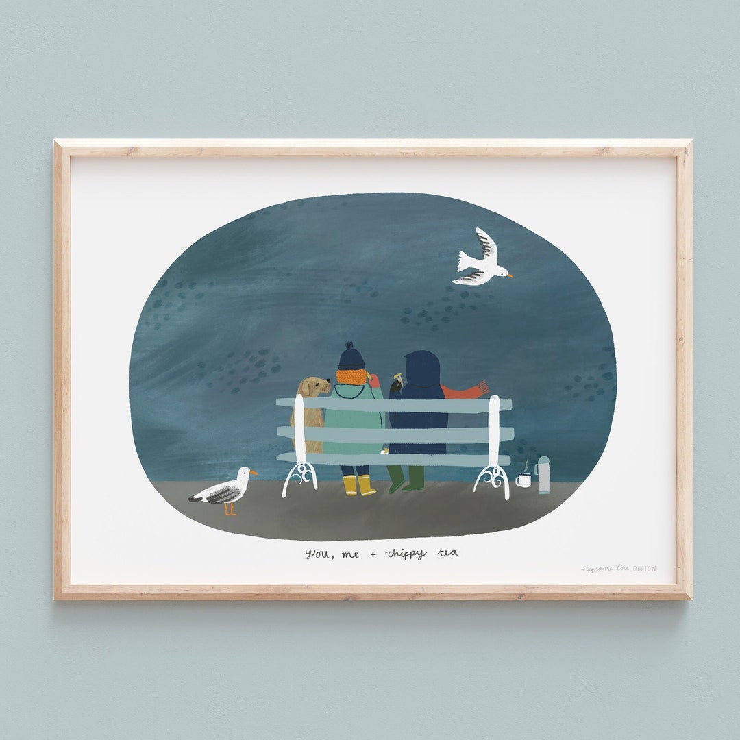 You, Me + Chippy Tea A4 Giclee Art Print Fish and Chips Romantic ...