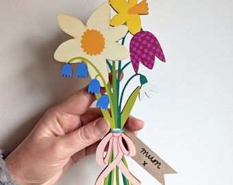 Spring Flowers Mother's Day Posy Wooden Decoration