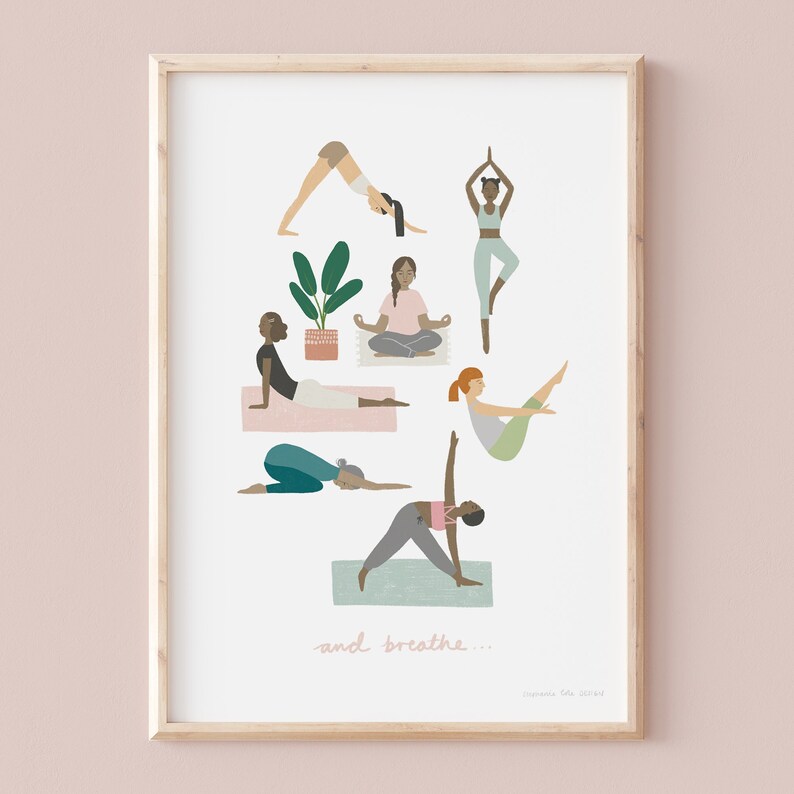 A3 'And Breathe' Namaste Yoga Art Print image 1