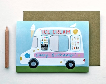 Ice Cream Van Illustrated Card