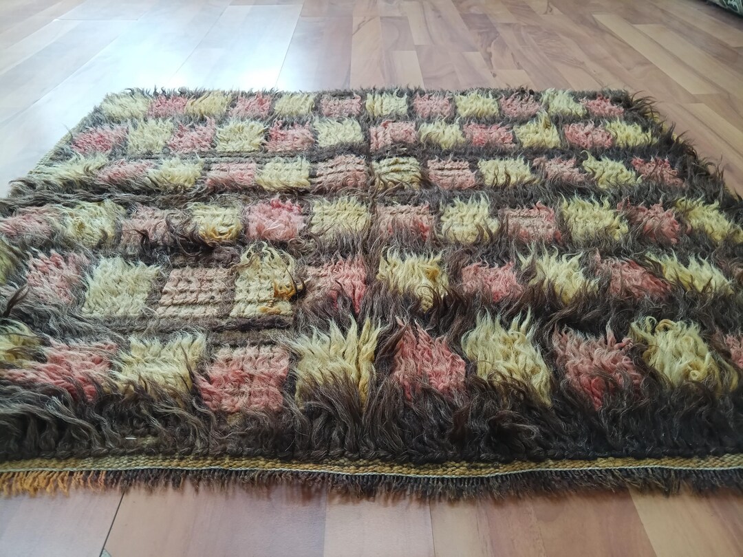 Checkerboard Antique Shaggy Rug, Collectible Very Old Antique Prayer ...