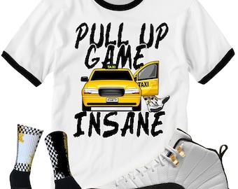 Camisetas personalizadas FDATT para Jordan 12 Taxi 2025 Blanco y negro Royalty