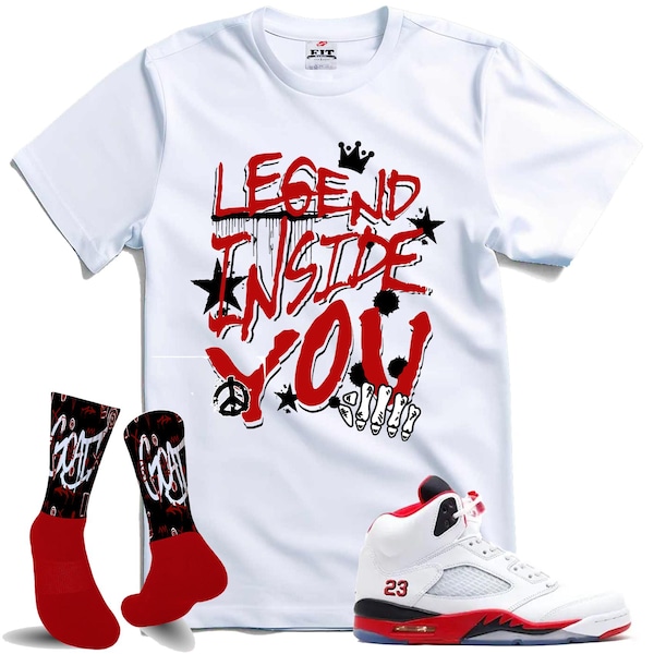FDATT Custom matching shirts for Jordan 5 Fire red Black Tongue
