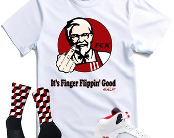 FDATT Custom matching shirts for Jordan 5 Fire red Black Tongue