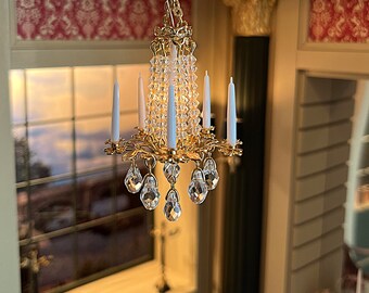 Lustre Miniature Ancien 6 Bras – Échelle 1:12 – Moulé Sous Pression – Pour Maison De Poupée