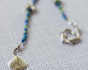 Dark Blue & Green Coastal Keychain Bag Charms made with Seed Beads and Silver Charms