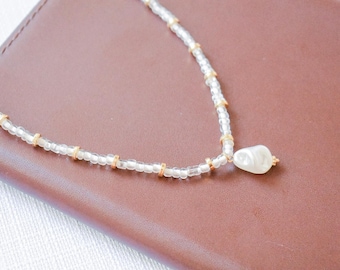 White and gold simple necklace, coastal jewelry