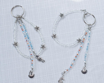 Orange & Blue Coastal Keychain Bag Charms made with Seed Beads and Silver Charms