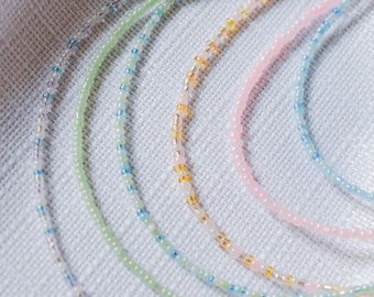 Seed bead necklace with gold plated clasp, multi color, layering necklace