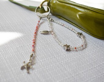 Sunset Coastal Keychain Bag Charms made with Seed Beads and Silver Charms